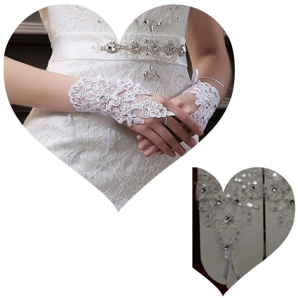 Lace Fingerless Bridal Gloves Elegant Short Paragr - Picture 2 of 2